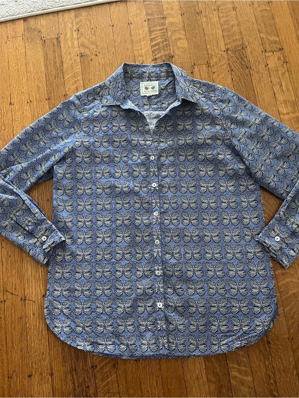 Sigrid Olsen Blue Butterfly Jacquard Button-Down Shirt - Picture 3 of 12
